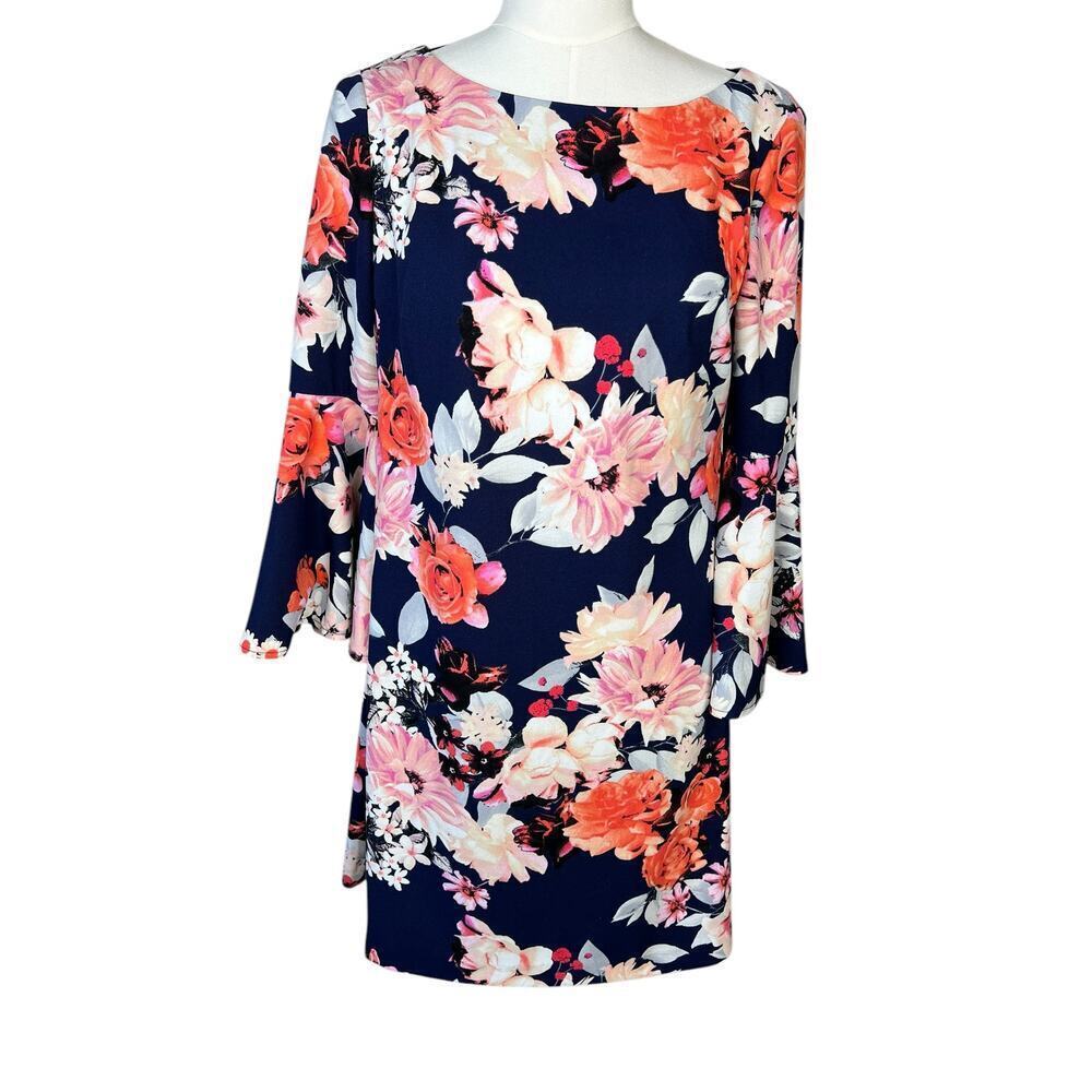 Eliza J  Dress Blue Floral Bell Sleeves Knee Length Pullover Spring Size 8